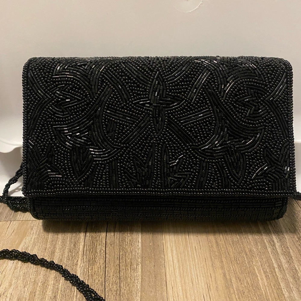 Elegant Black Beaded Clutch 🖤